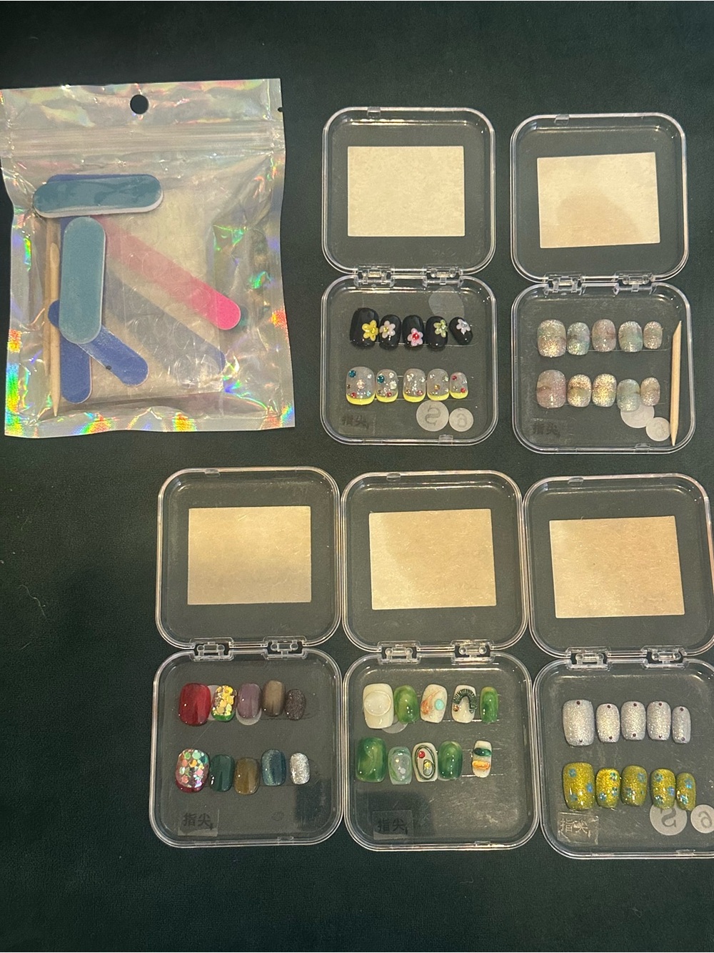 Assorted Multi-Color Press-On Nail Set with Nail Files